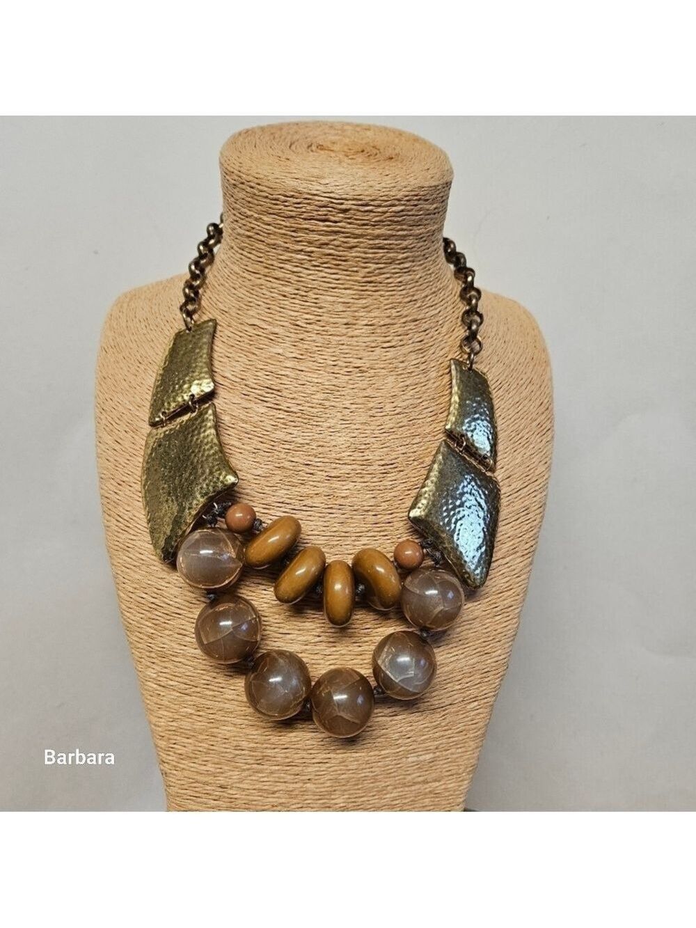Vintage 80s Gold-tone Metal and Lucite Marble Statement Necklace